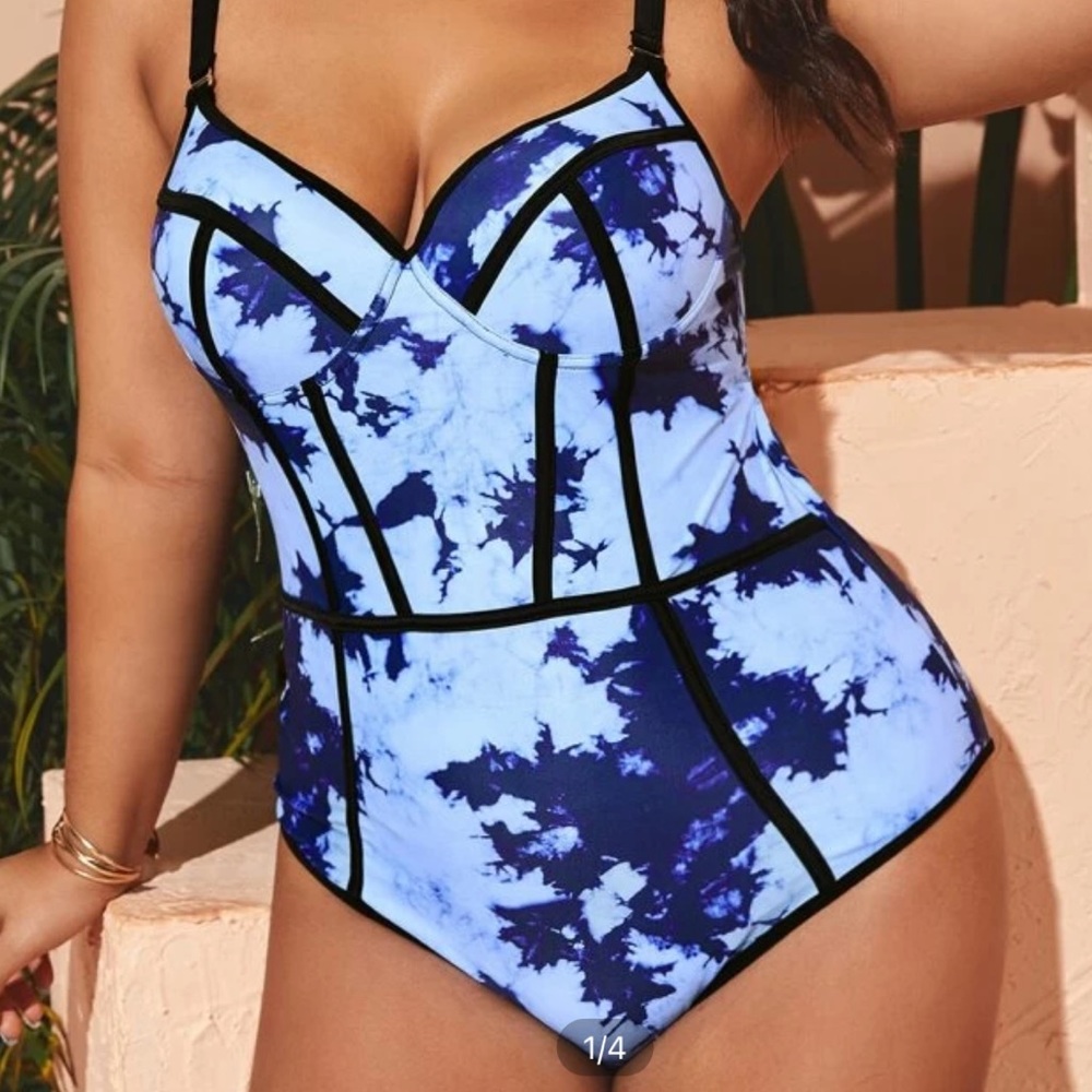 plus tie-dye, one piece, underwire bathing suit